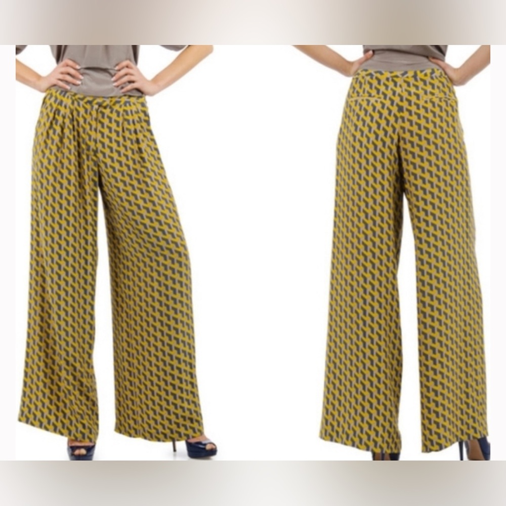 Rag & bone Racine Printed Silk Wide Leg Trousers | Yellow Geo Print | Size 6